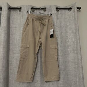 Libin Khaki Drawstring Cargo Capri Pants XS NWT